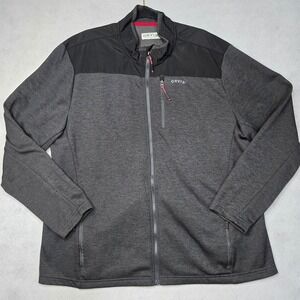 Orvis Mens XXL Full Zip Fleece Jacket Charcoal Grey Black Mixed Media Mock Neck